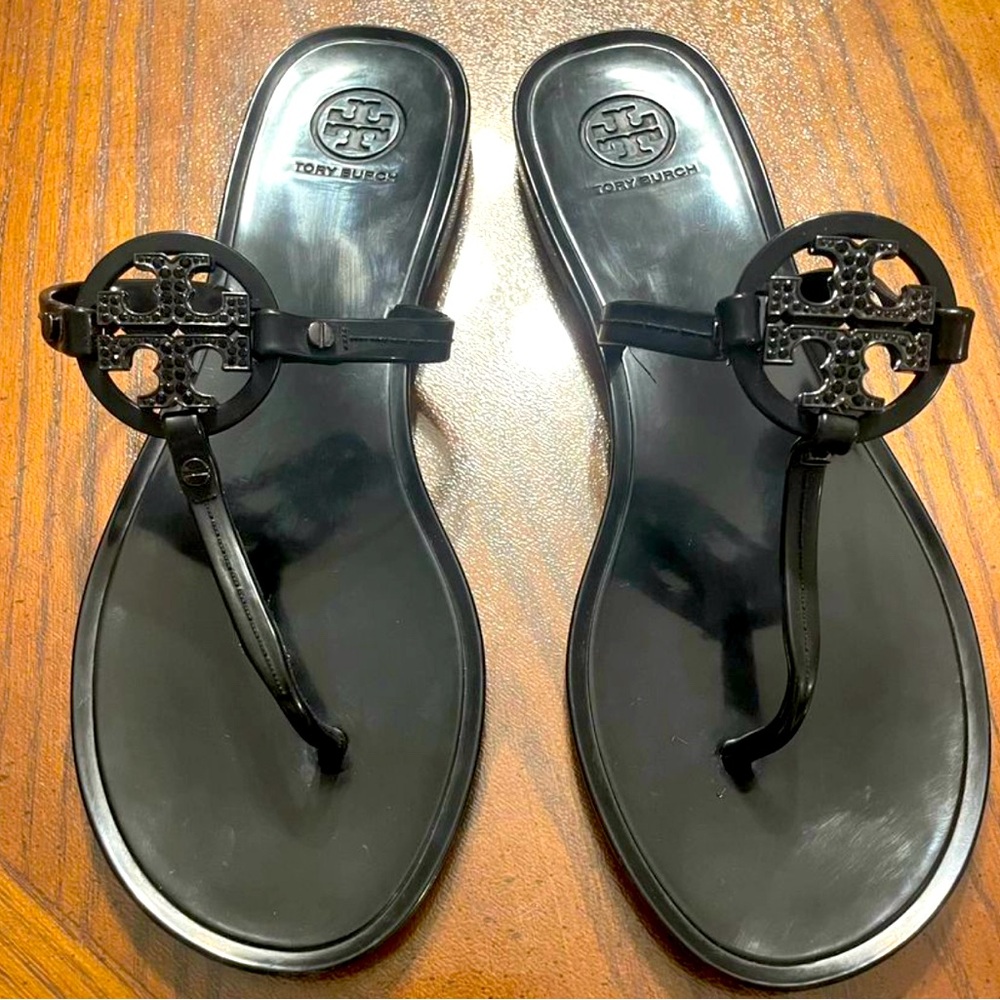 Tori Burch Black Rhinestone Jelly Sandals. Used. Good Condition.